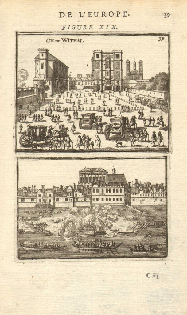 LONDON. 2 views of the Palace of Whitehall. 'Chateau de Withal'. MALLET 1683